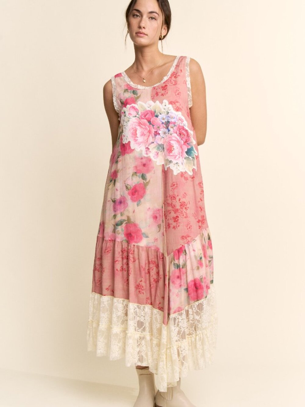 DAVI & DANI MAXI DRESS VINTAGE FLORAL PRINT